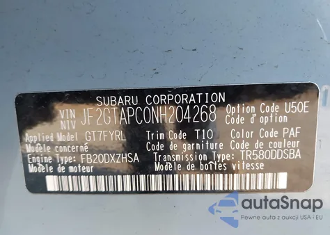 2022 Subaru Crosstrek Premium z USA, uszkodzony, nr VIN JF2GTAPC4N8216911